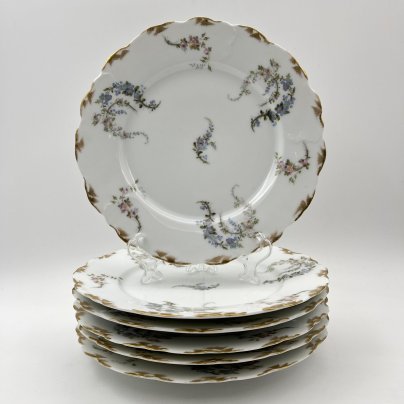 Набор десертных тарелок с цветочным декором на 6 персон, фарфор, деколь с подрисовкой, золочение, Limoges, Франция, 1900-1920 гг.