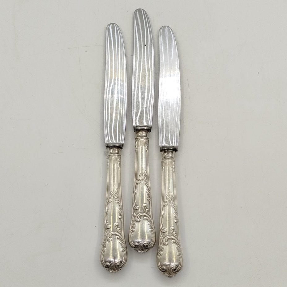 Набор из 3 столовых ножей с растительным декором, металл, серебрение, лезвие Solingen, Fritz Millhoff, Германия, 1950-1970 гг.