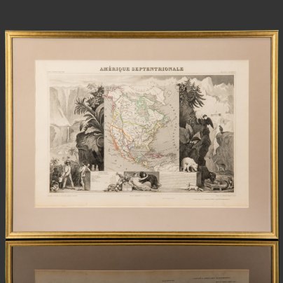 Гравюра "Карта Северной Америки (с республикой Техас)" в раме, автор Виктор Левассер (Victor Levasseur)