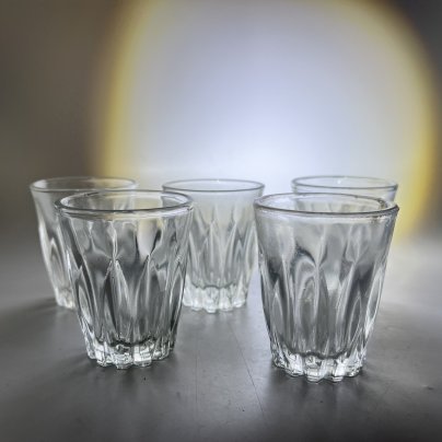 Набор из 5 стопок с рельефным декором, стекло, пресс, СССР, 1970-1990 гг.