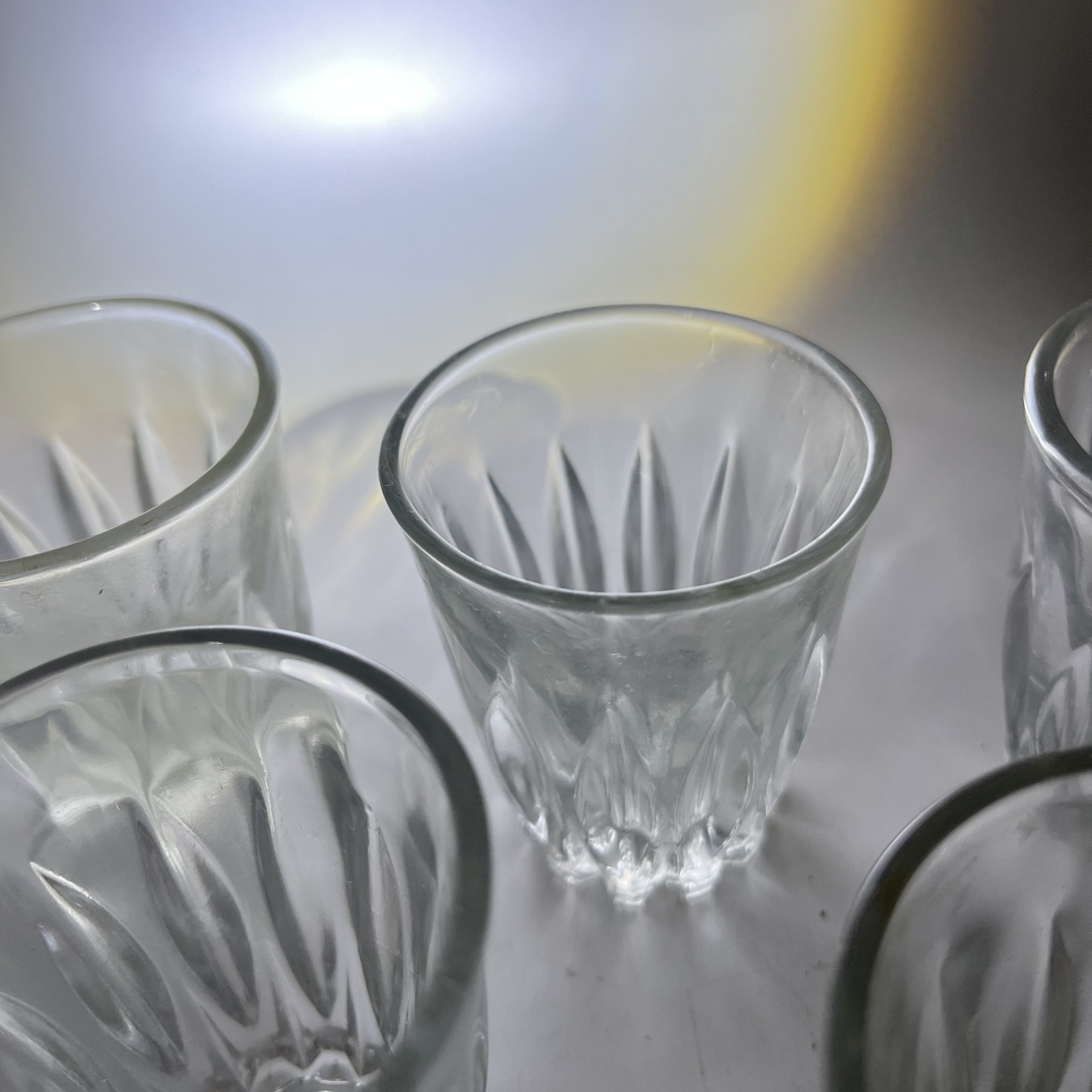 Набор из 5 стопок с рельефным декором, стекло, пресс, СССР, 1970-1990 гг.