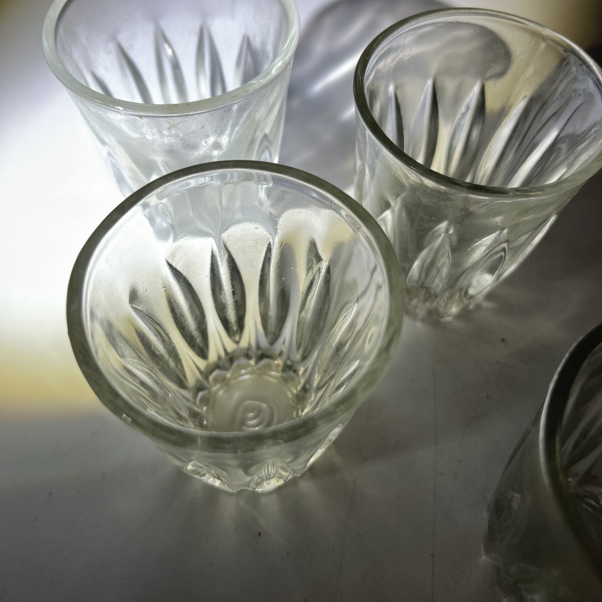 Набор из 5 стопок с рельефным декором, стекло, пресс, СССР, 1970-1990 гг.