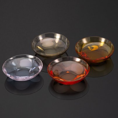 Набор разноцветных розеток на 4 персоны, дизайнер  Rudolf Eschler, стекло, гранение, Henry Moser & Cie (Мозер), Чехословакия, 1950-1980 гг.