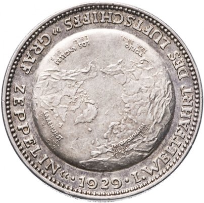 Медаль "Полёт пассажирского дирижабля "Граф Цеппелин" в 1929 г.Цеппелин, Эккенер, Дюрр "