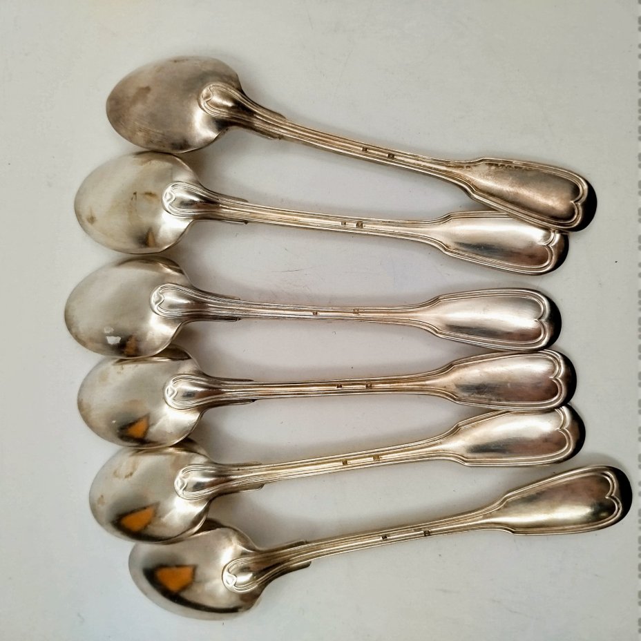 Набор чайных ложек на 12 персон в кофре, металл, серебрение, картон, Западная Европа, 1930-1950 гг.