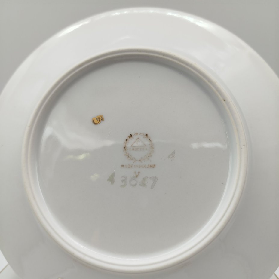 Набор из 12-ти десертных (пирожковых) тарелок с цветочным декором, фарфор, деколь, золочение, Chodziez, Польша, 1964-1990 гг.