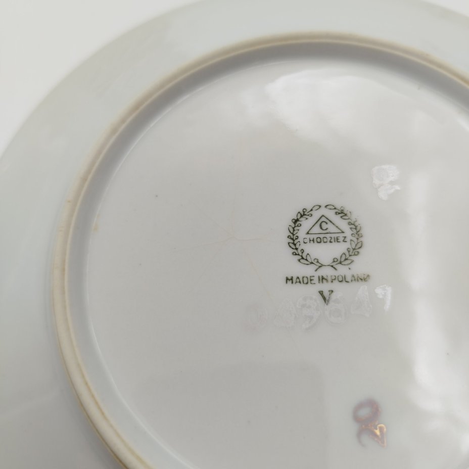 Набор из 12-ти десертных (пирожковых) тарелок с цветочным декором, фарфор, деколь, золочение, Chodziez, Польша, 1964-1990 гг.