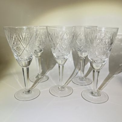Набор из 5 бокалов с резным геометрическим декором, хрусталь, алмазная грань, Россия, 1990-2000 гг.