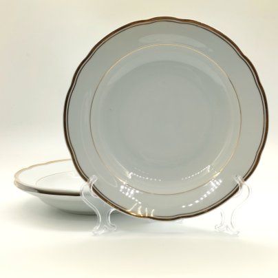 Набор из 3-х суповых тарелок, украшенных ленточным орнаментом, фарфор, золочение, Kahla, Германия, 1970-1990 гг.