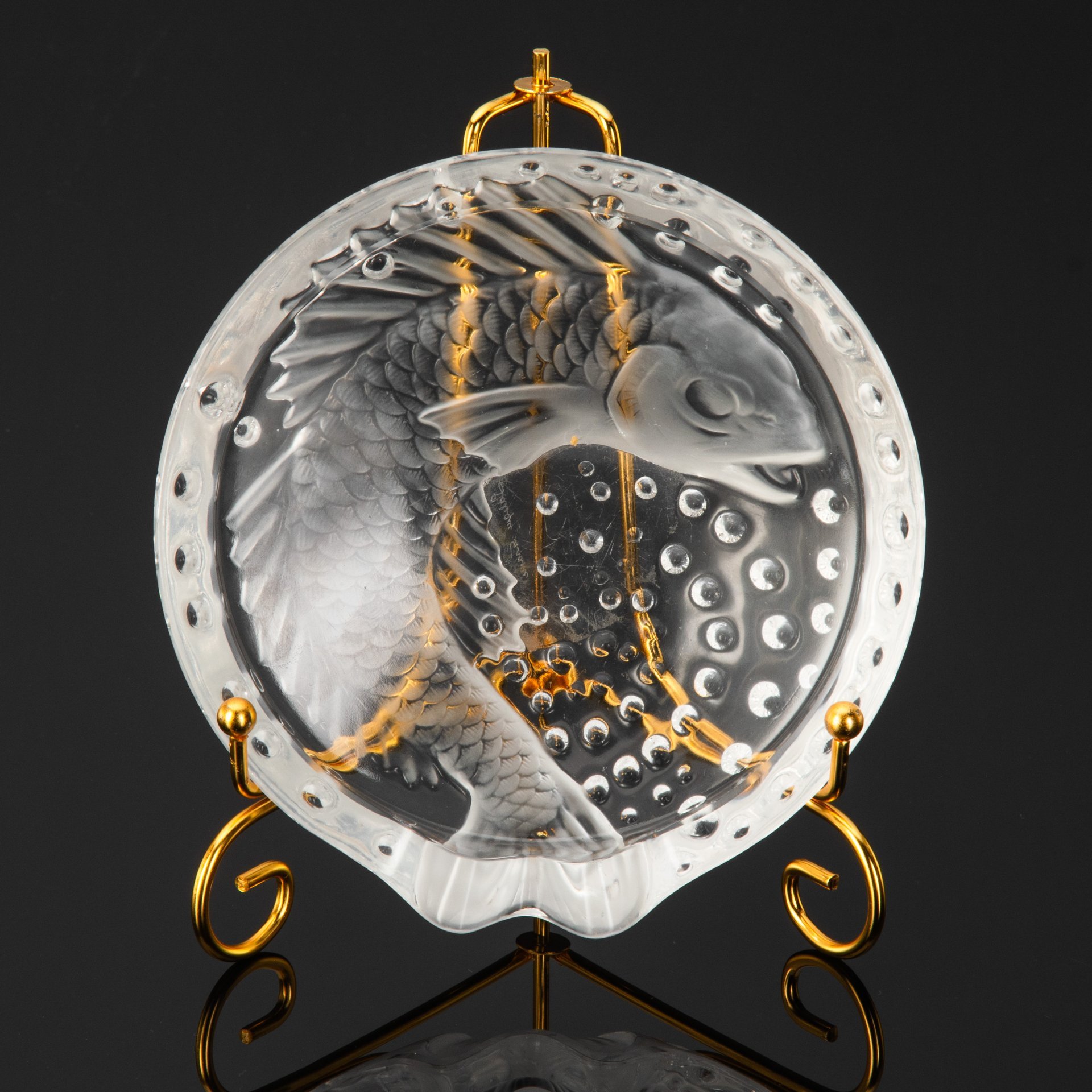 Пепельница настольная с изображением рыбы, хрусталь, травление, Lalique (Лалик), Lalique (Лалик)