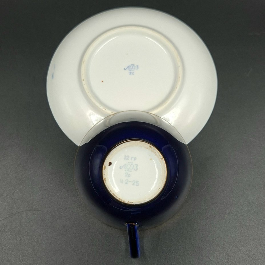 Пара чайная с растительным орнаментом вдоль борта