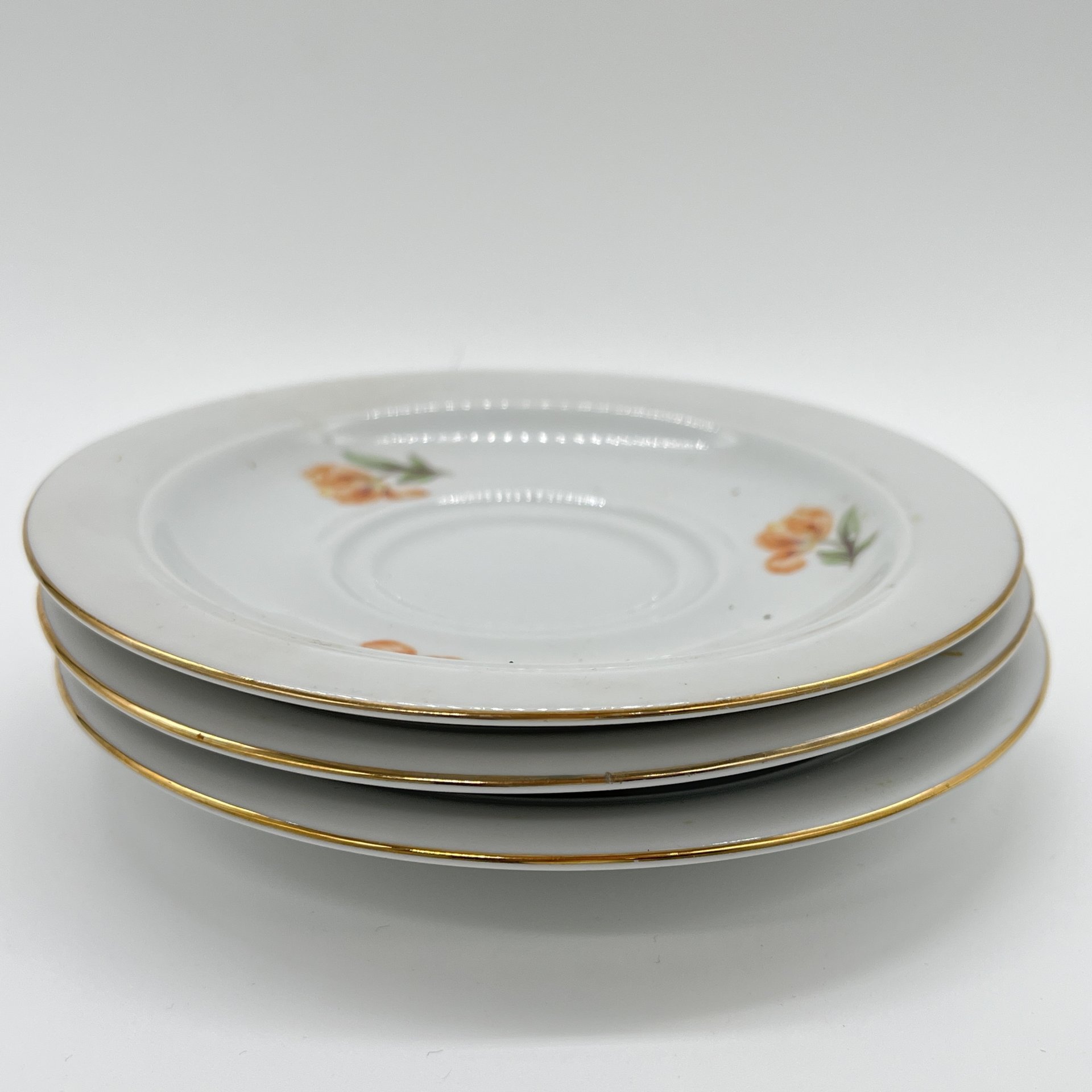 Набор из 3 блюдец с цветочным декором, фарфор, золочение, деколь, Kahla, ГДР, 1960-1980 гг.