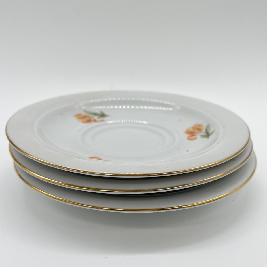 Набор из 3 блюдец с цветочным декором, фарфор, золочение, деколь, Kahla, ГДР, 1960-1980 гг.