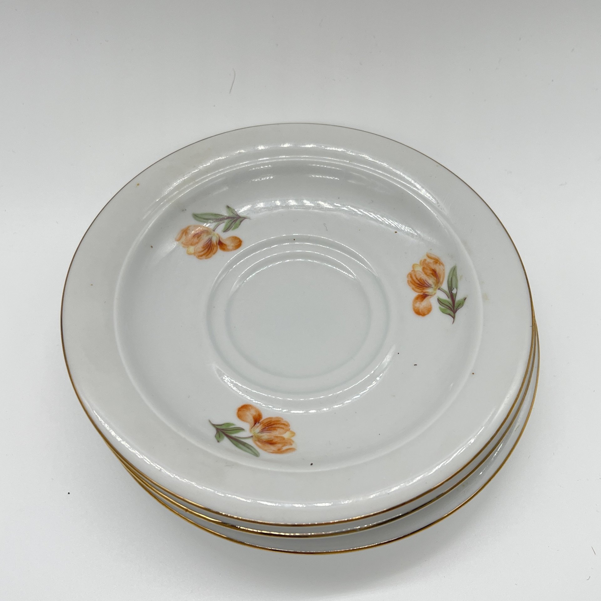 Набор из 3 блюдец с цветочным декором, фарфор, золочение, деколь, Kahla, ГДР, 1960-1980 гг.
