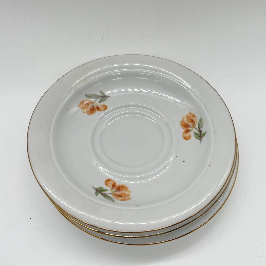 Набор из 3 блюдец с цветочным декором, фарфор, золочение, деколь, Kahla, ГДР, 1960-1980 гг.