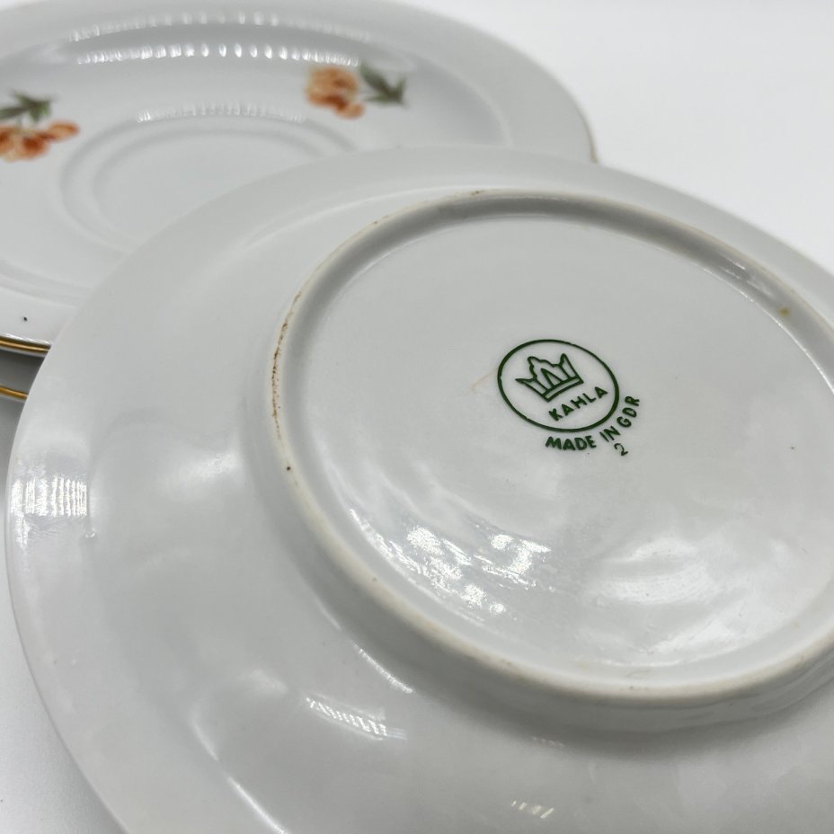 Набор из 3 блюдец с цветочным декором, фарфор, золочение, деколь, Kahla, ГДР, 1960-1980 гг.