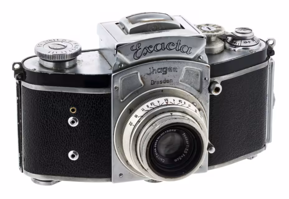 Фотоаппарат пленочный "Exacta Jhagee" c объективом "Carl Zeiss Jena" в оригинальном кофре, металл, стекло, кожа, Exacta, Германия, 1936-1951 гг., Ihagee