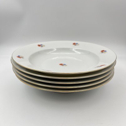 Набор суповых тарелок с цветочным декором на 5 персон, фарфор, деколь, золочение, Bavaria Porzellan, Германия, 1950-1980 гг.