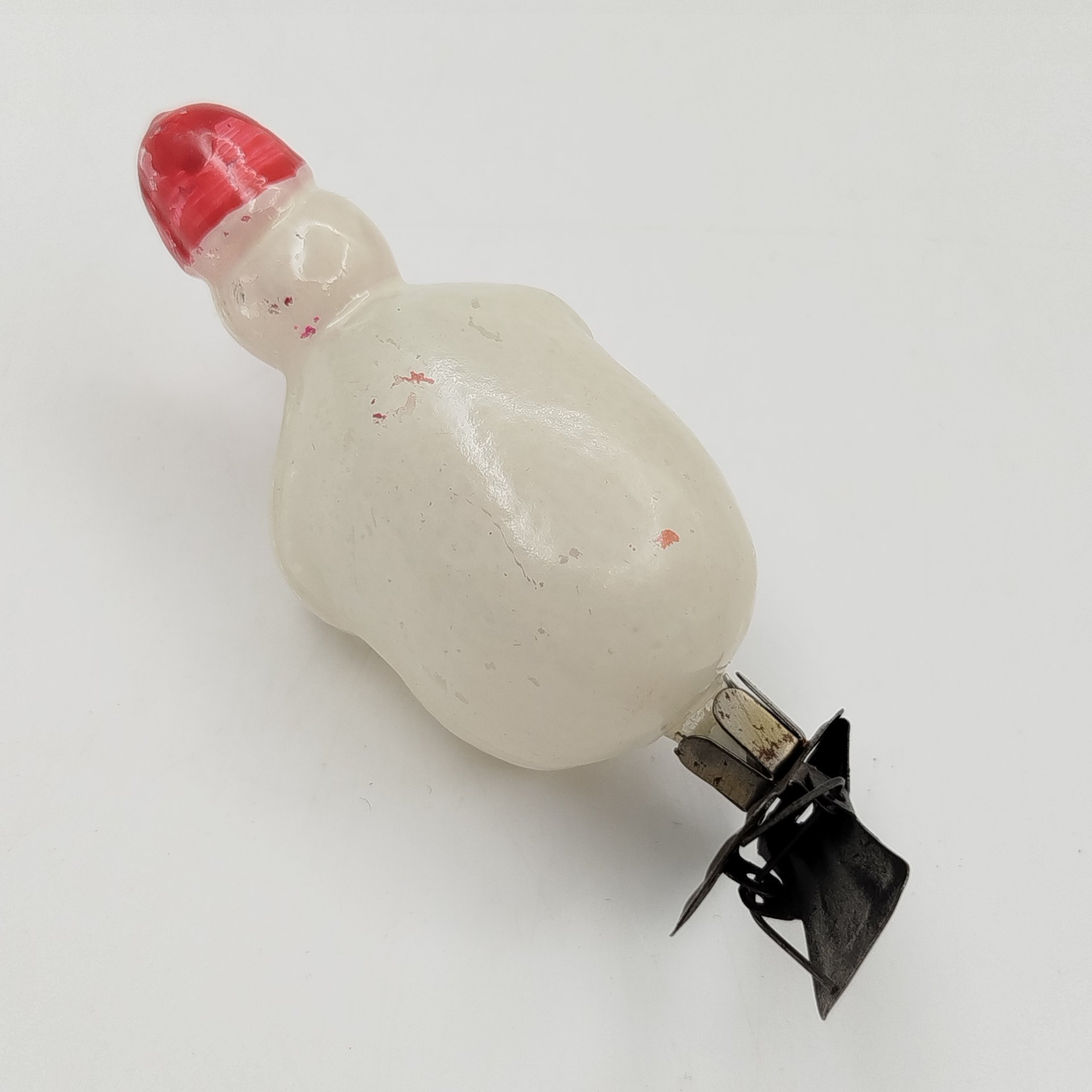 Игрушка ёлочная "Снеговик" из набора "Зима", стекло, роспись, металл, СССР, 1950-1970 гг.