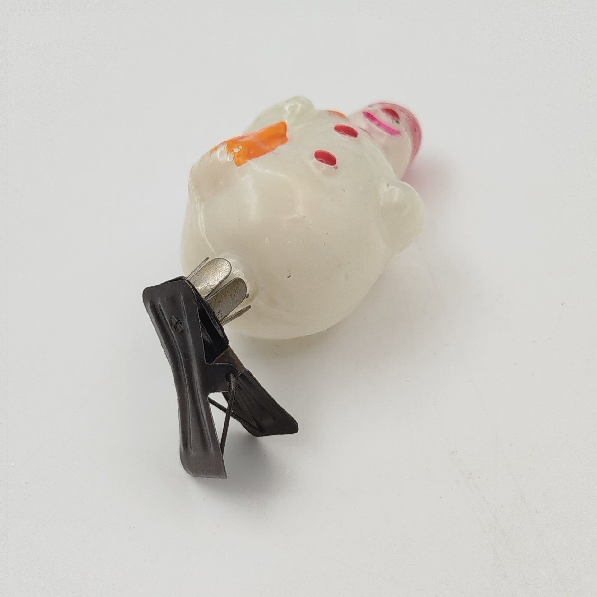 Игрушка ёлочная "Снеговик" из набора "Зима", стекло, роспись, металл, СССР, 1950-1970 гг.