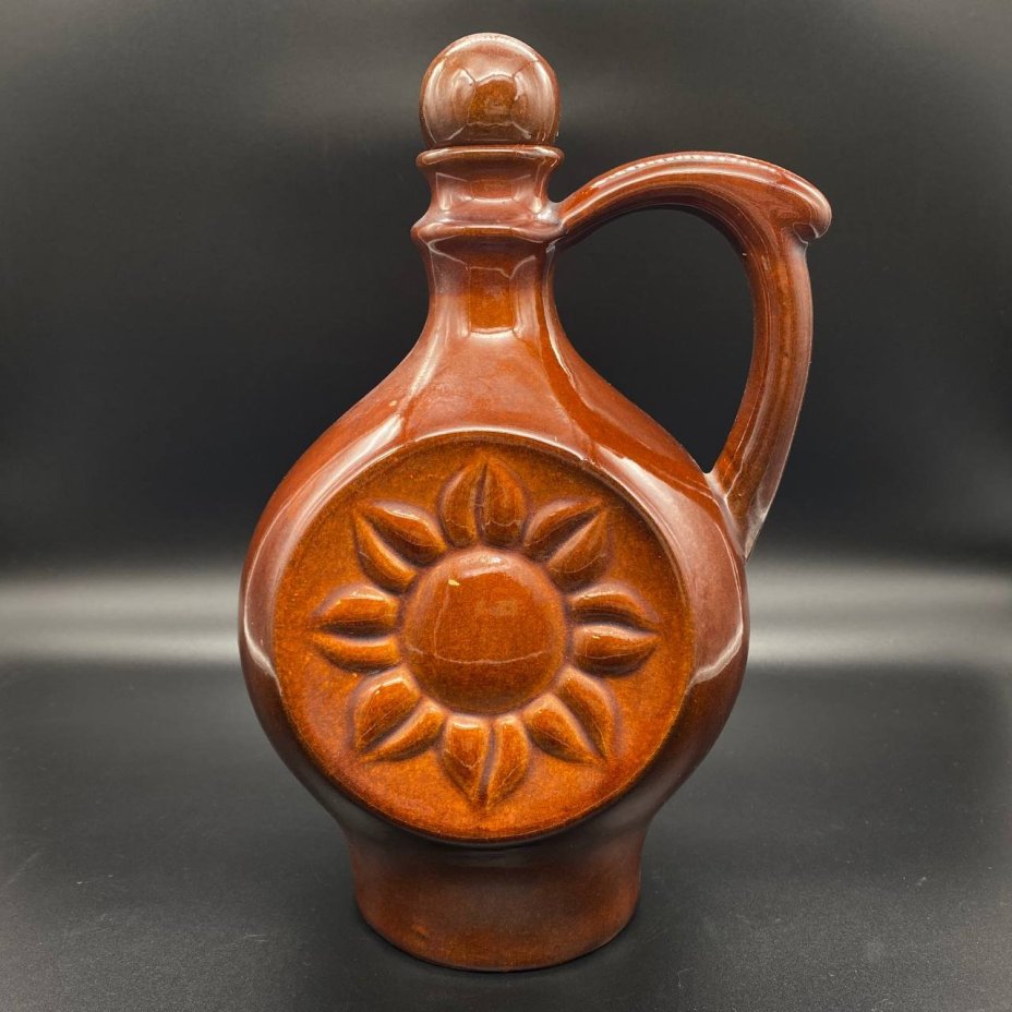 Кувшин (штоф) с цветочным декором, керамика, цветные поливы, СССР, 1970-1980 гг.