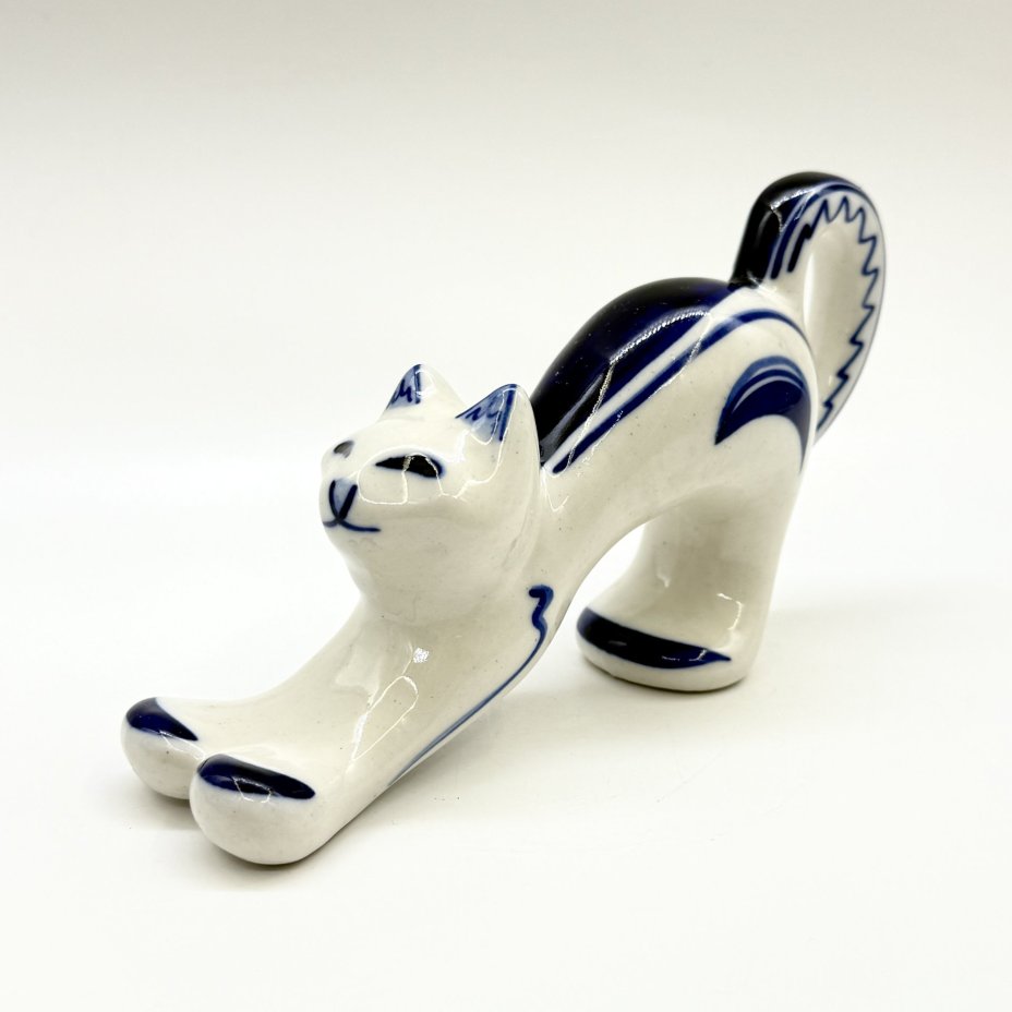 Статуэтка "Кошка", Гжель, фарфор, роспись, СССР, 1970-1990 гг.