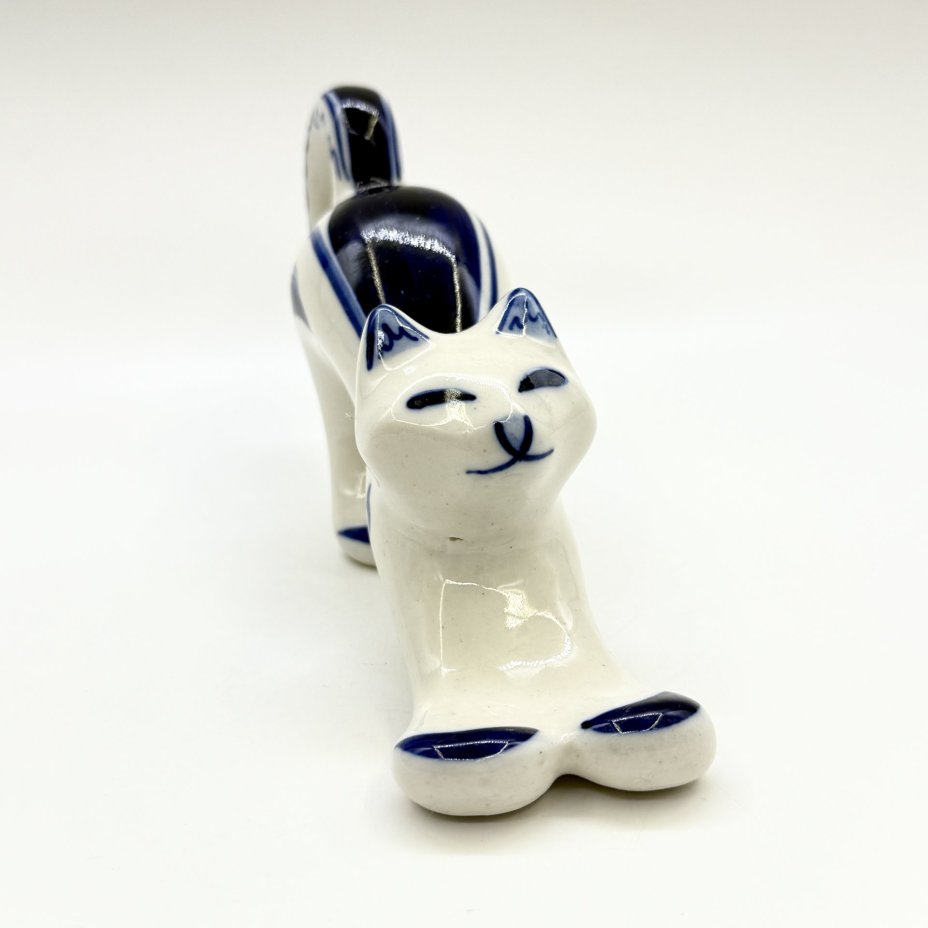 Статуэтка "Кошка", Гжель, фарфор, роспись, СССР, 1970-1990 гг.