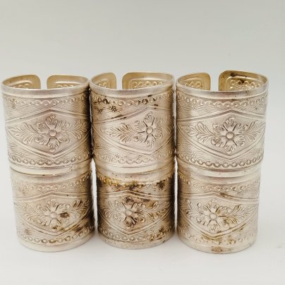 Набор винтажных колец для салфеток на 6 персон, украшенных растительным декором