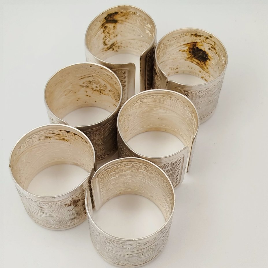 Набор винтажных колец для салфеток на 6 персон, украшенных растительным декором