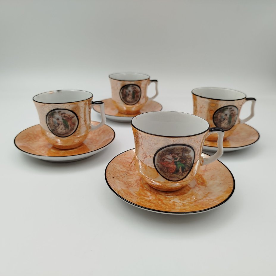 Набор кофейный "Мадонна" с декором в виде разводов (4 кофейные пары и сахарница)