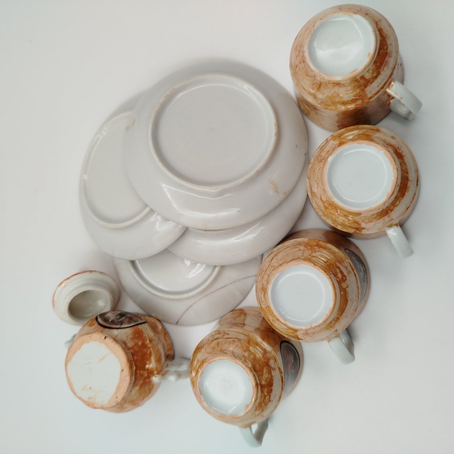 Набор кофейный "Мадонна" с декором в виде разводов (4 кофейные пары и сахарница)