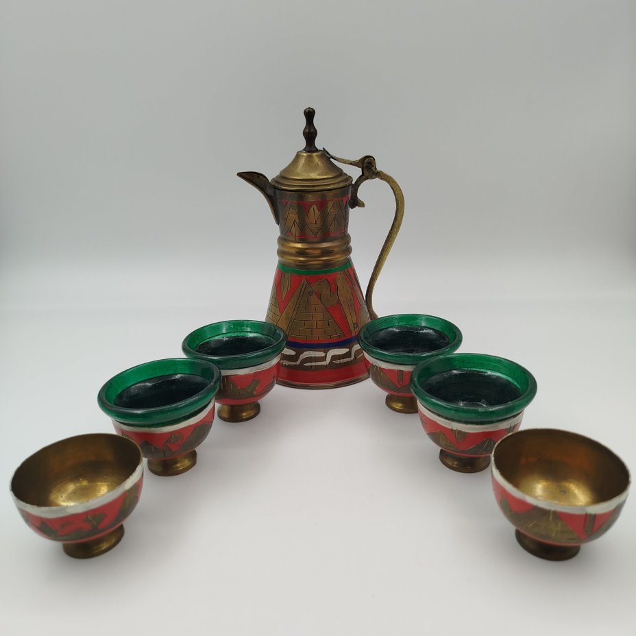 Набор кофейный на 6 персон, украшенный достопримечательностями Египта