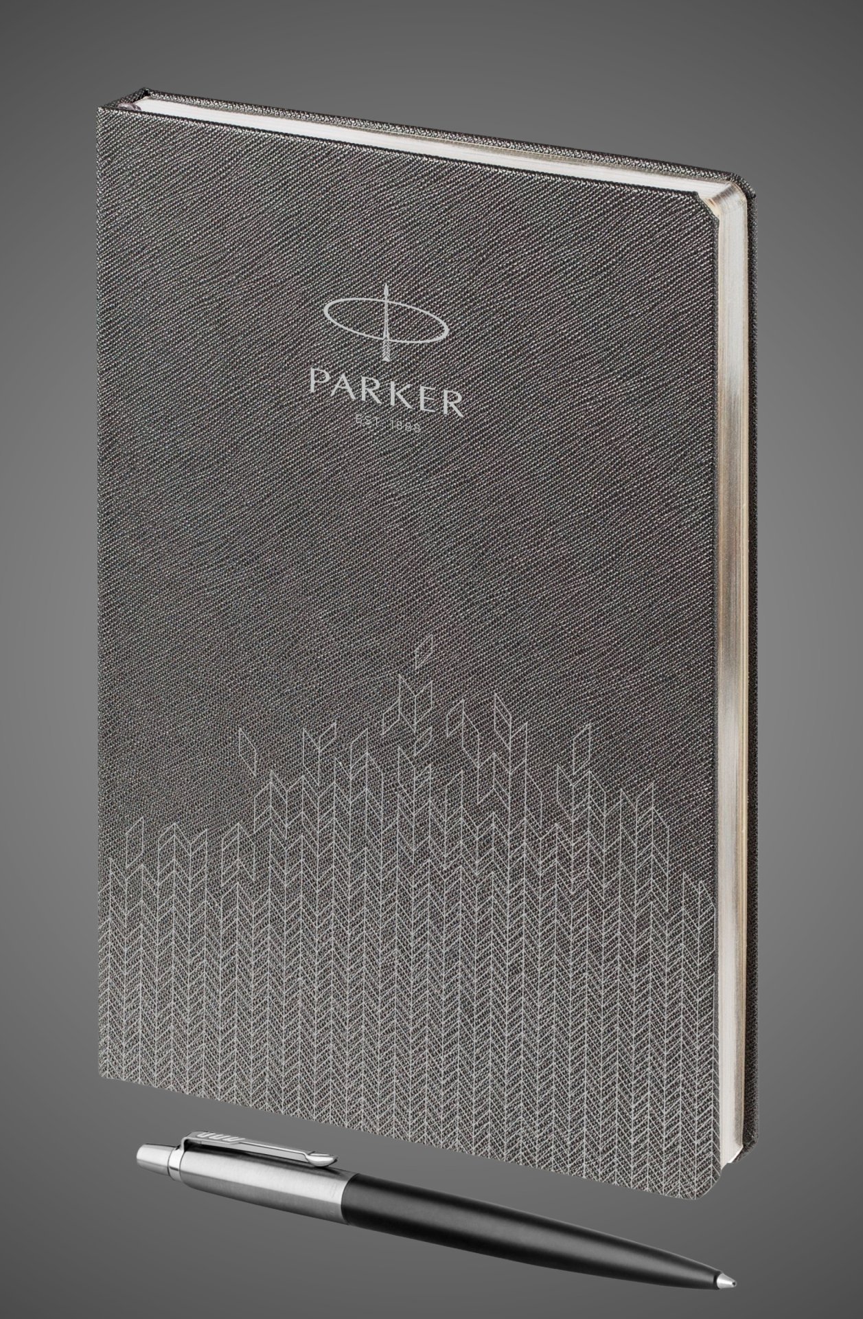 Подарочный набор: Шариковая ручка Parker Jotter Essential, Satin Black CT и Ежедневник недатированный, серый, Лаки и смолы: лак, нержавеющая сталь