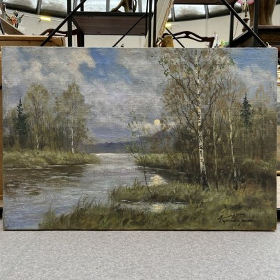 Картина "Лесной пейзаж", неизвестный художник, холст, масло, деревянный подрамник, СССР, 1950-1980 гг.