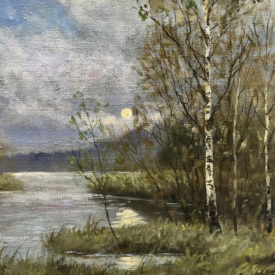 Картина "Лесной пейзаж", неизвестный художник, холст, масло, деревянный подрамник, СССР, 1950-1980 гг.