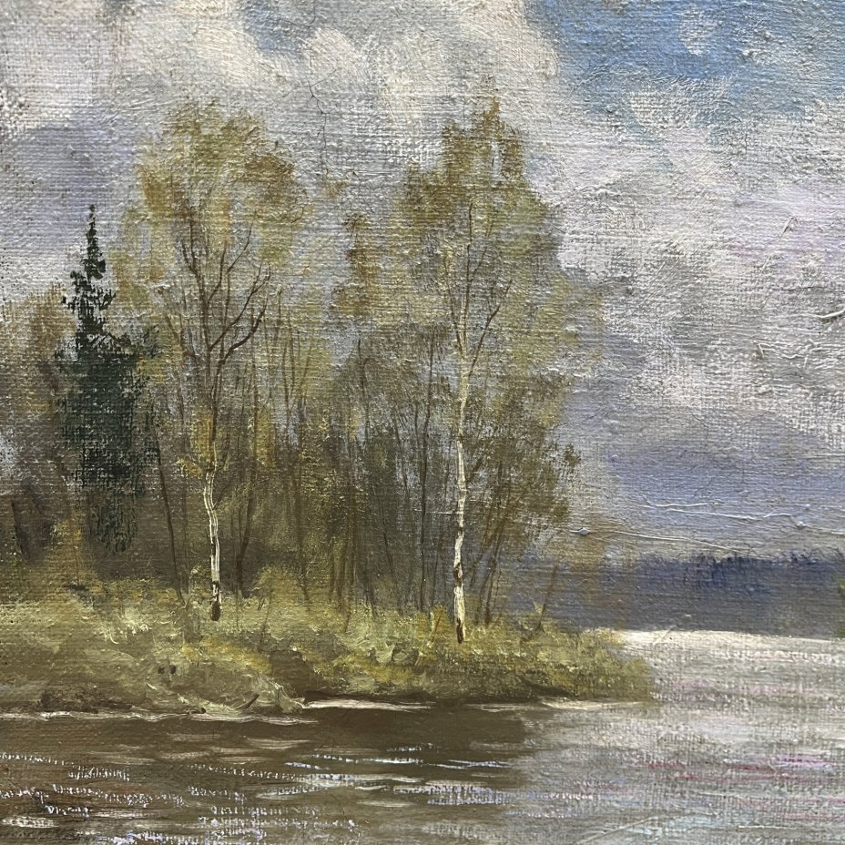 Картина "Лесной пейзаж", неизвестный художник, холст, масло, деревянный подрамник, СССР, 1950-1980 гг.