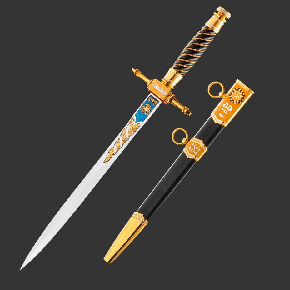 Кортик "65 лет Победы", сталь, латунь, дерево, кожа, золочение; в деревянном подарочном коробе с бархатным ложементом, Российская Федерация, 2010 г.