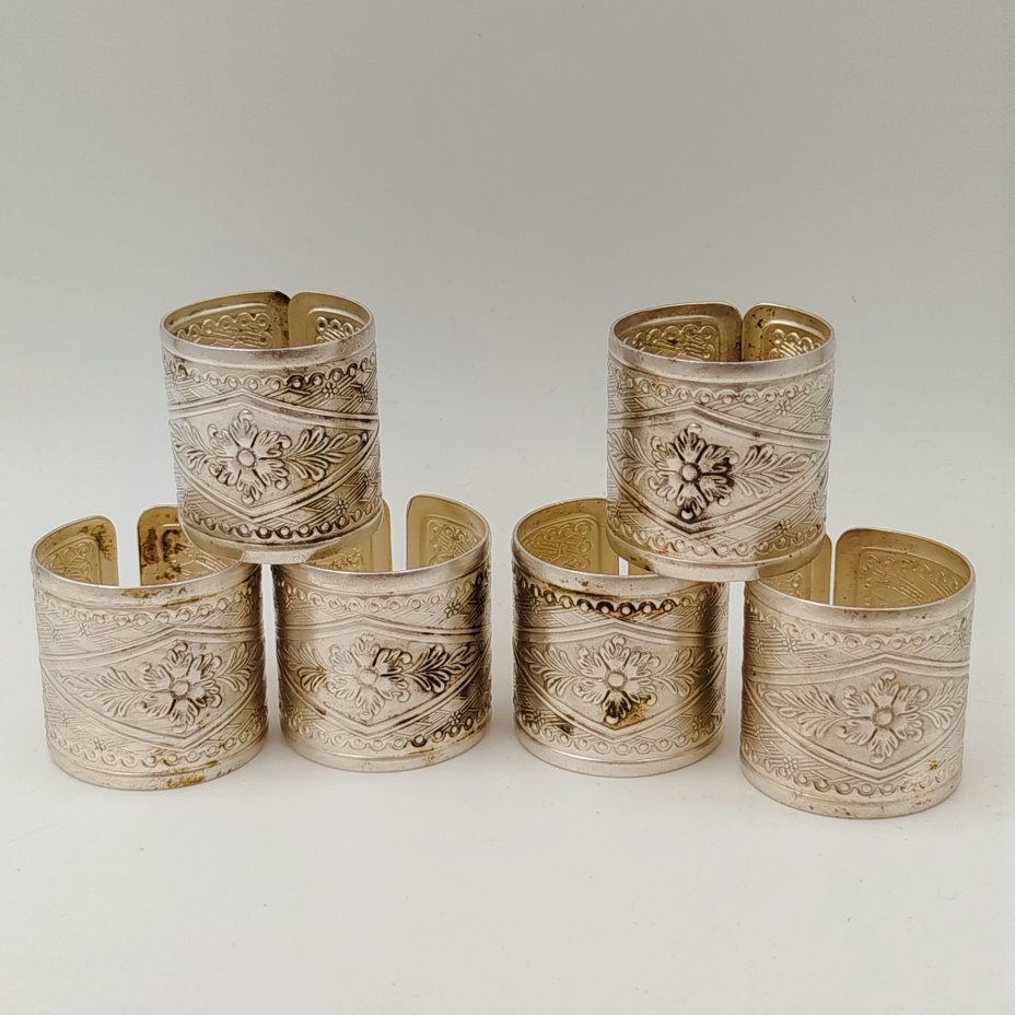 Набор винтажных колец для салфеток на 6 персон, украшенных растительным декором