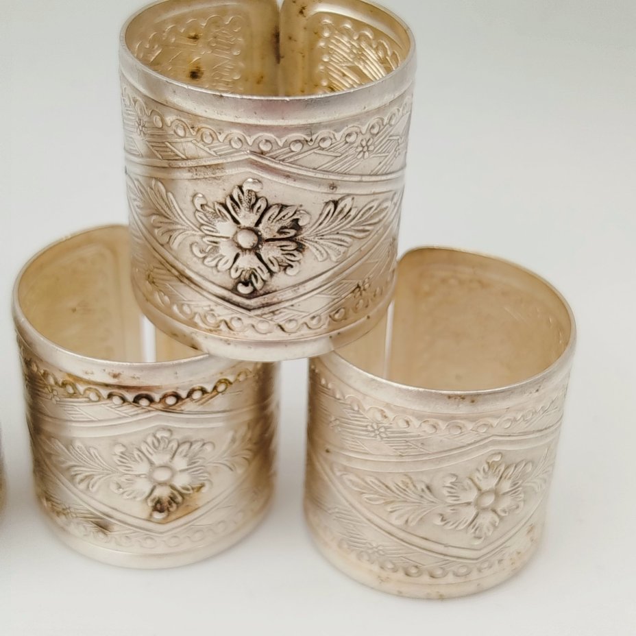 Набор винтажных колец для салфеток на 6 персон, украшенных растительным декором