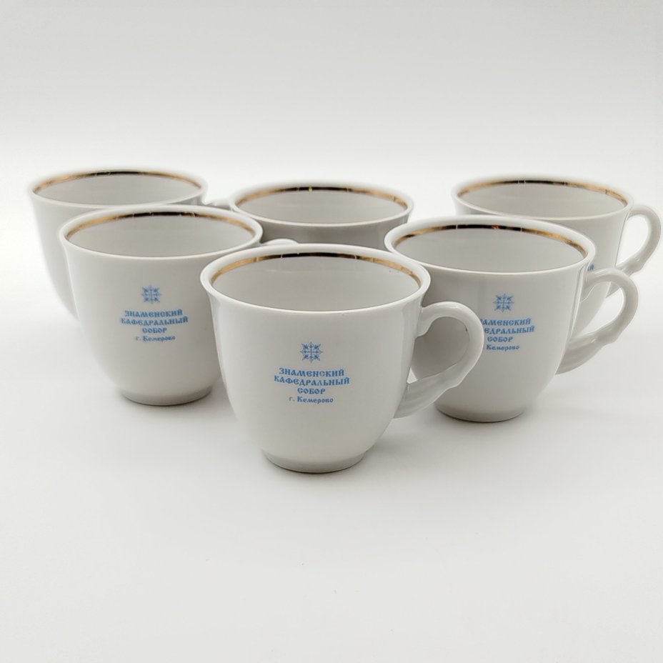 Набор чайный "Знаменский кафедральный собор, г. Кемерово" (поднос, 6 чашек и ваза), фирма "Скудельник"