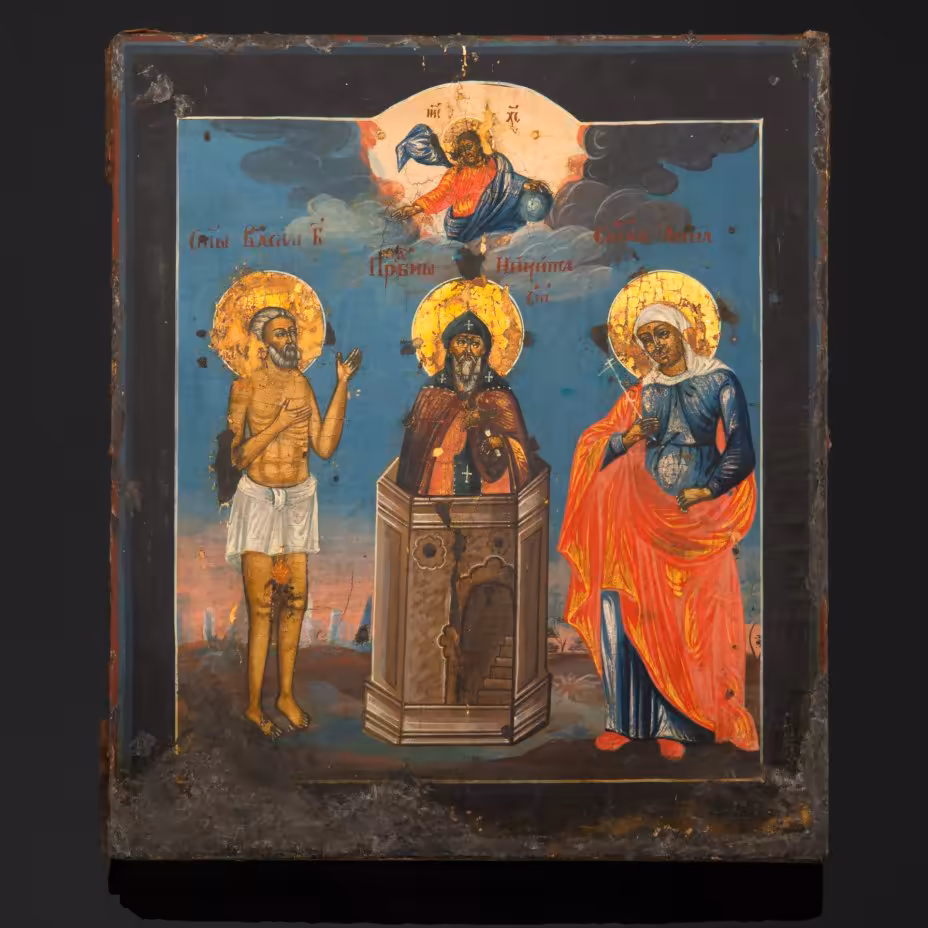Икона "Избранные святые" (Св. Василий Блаженный, Преподобный Никита Столпник, Св. Анна)