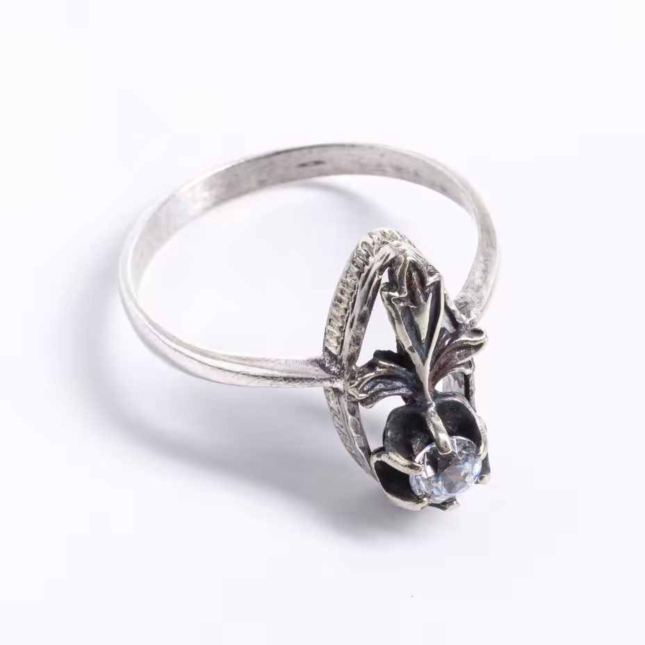 Кольцо винтажное с прозрачной вставкой, сплав металла, СССР, 1970-1990 гг.