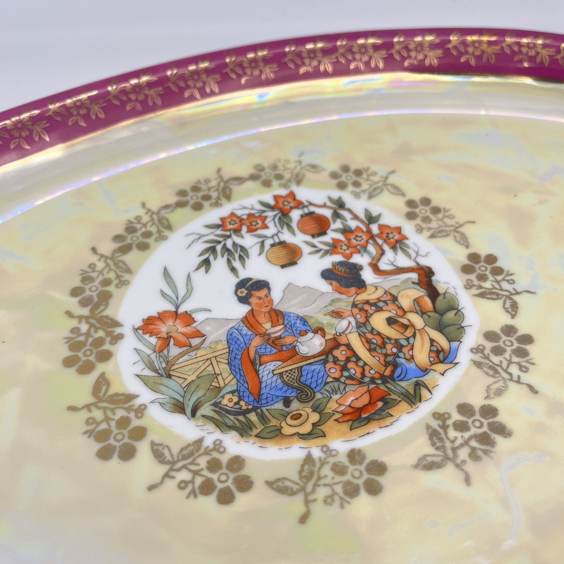 Блюдо сервировочное овальной формы из сервиза "Гейша", фарфор, люстр, деколь, золочение, Spezial Eisenberg Porzellan (SEP), ГДР, 1960-1980 гг.