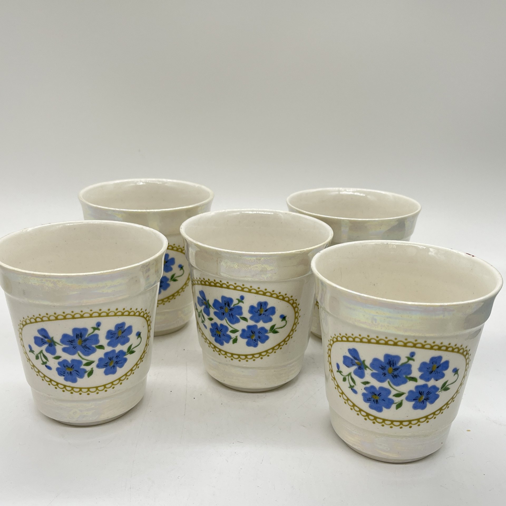 Набор из 5 стаканов для прохладительных напитков, керамика, деколь, люстр, Горьковский ордена Трудового Красного Знамени завод «Орбита», СССР, 1970-1990 гг.