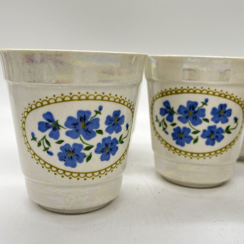 Набор из 5 стаканов для прохладительных напитков, керамика, деколь, люстр, Горьковский ордена Трудового Красного Знамени завод «Орбита», СССР, 1970-1990 гг.