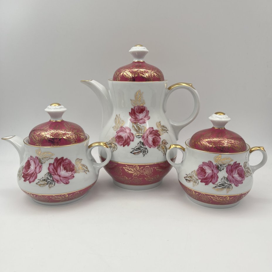 Сервиз чайный с цветочным декором на 5 персон (24 предмета), фарфор, крытье, люстр, деколь, золочение, Spezial Eisenberg Porzellan (SEP), ГДР, 1973-1976 гг.