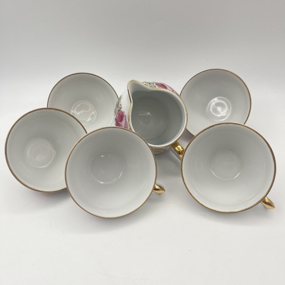 Сервиз чайный с цветочным декором на 5 персон (24 предмета), фарфор, крытье, люстр, деколь, золочение, Spezial Eisenberg Porzellan (SEP), ГДР, 1973-1976 гг.
