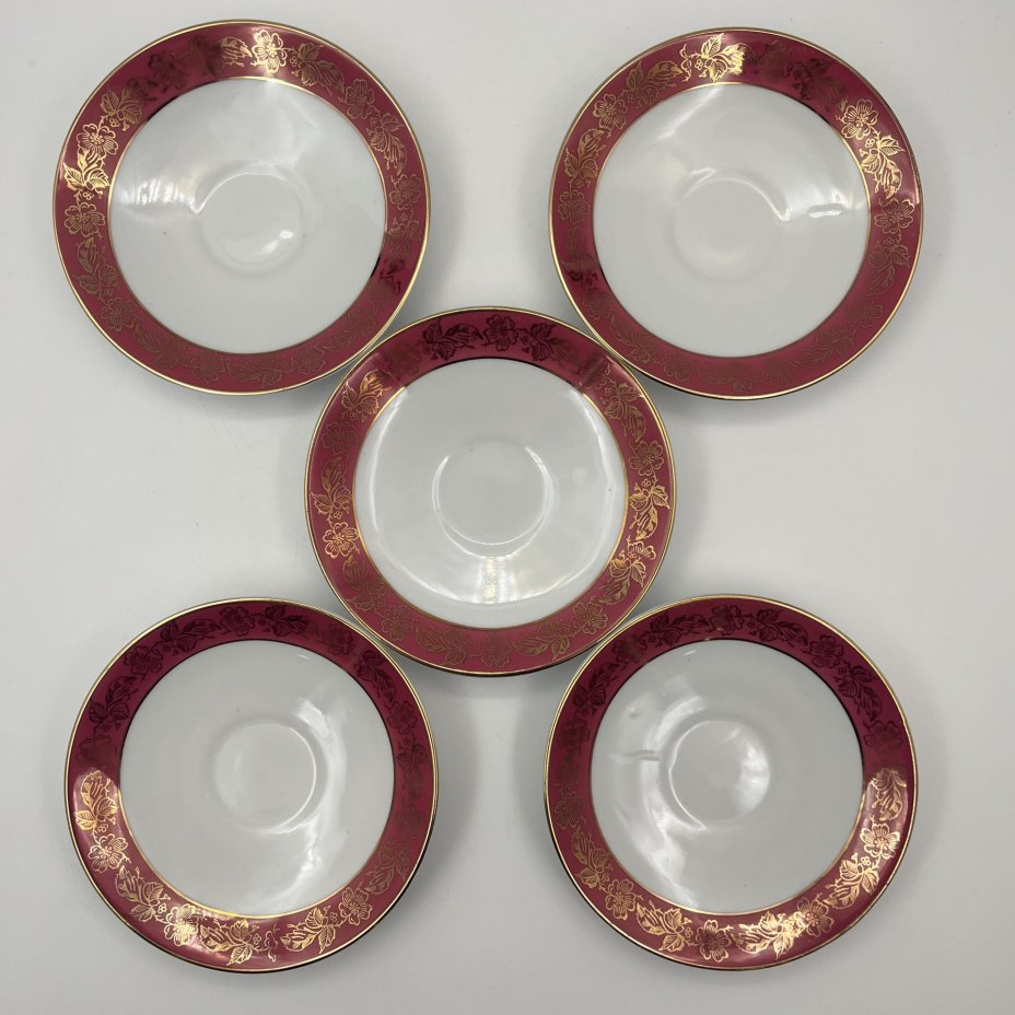 Сервиз чайный с цветочным декором на 5 персон (24 предмета), фарфор, крытье, люстр, деколь, золочение, Spezial Eisenberg Porzellan (SEP), ГДР, 1973-1976 гг.