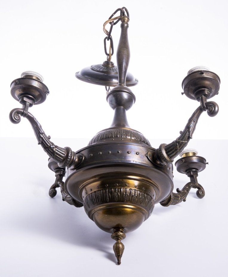 Люстра винтажная с рельефным декором, металл, пластик (цоколь), Западная Европа, 1950-1970 гг.