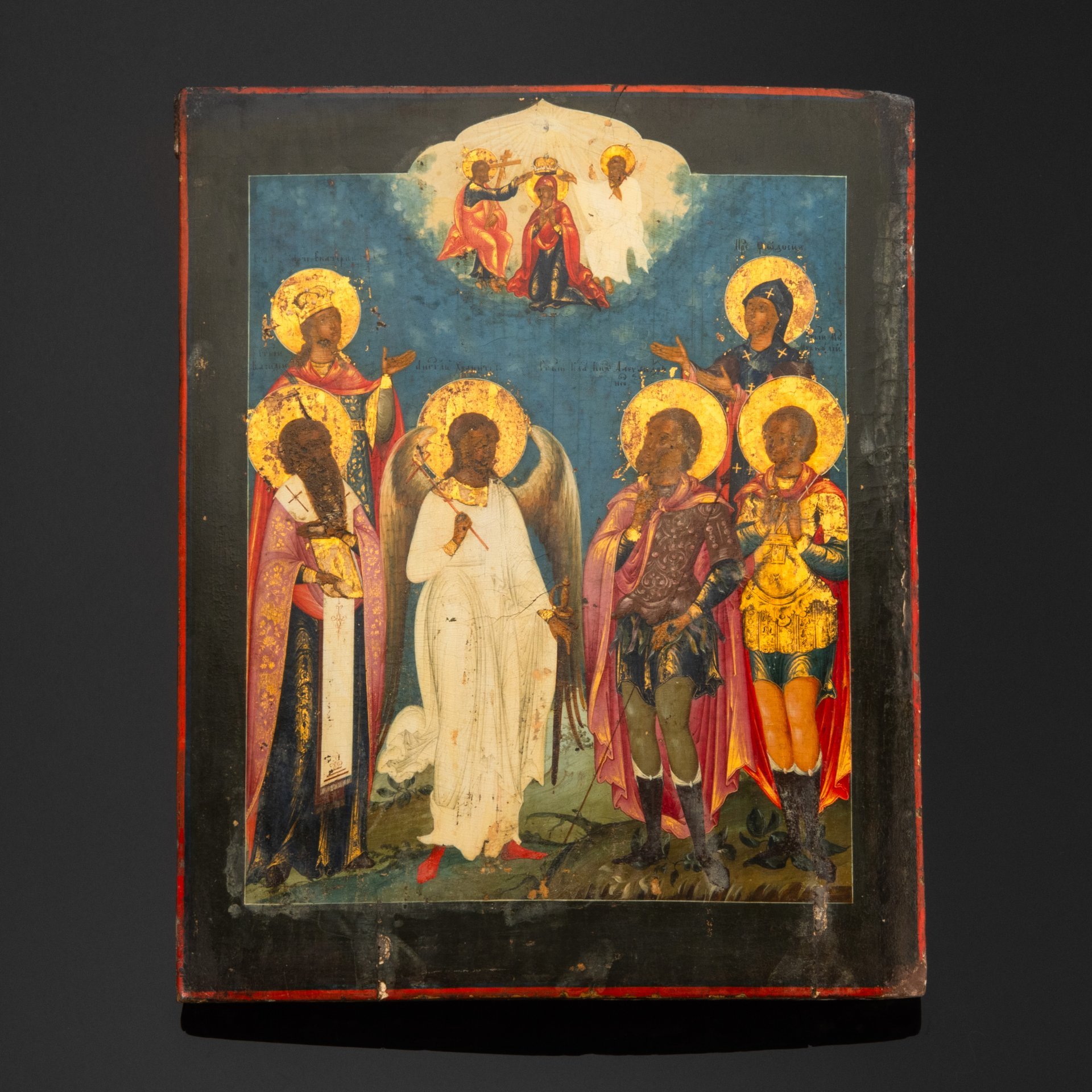 Икона "Избранные Святые" (Св. муч. Екатерина, Св. препод. Феодосия, Св. Василий, Ангел Хранитель, Св. Благоверный князь Александр Невский, Св. муч. Меркурий)